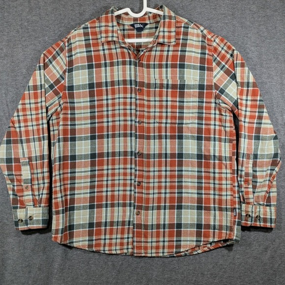 Eddie Bauer Other - Eddie Bauer Men's Long Sleeve Orange Tan Plaid 100% Cotton Flannel Shirt Size XL